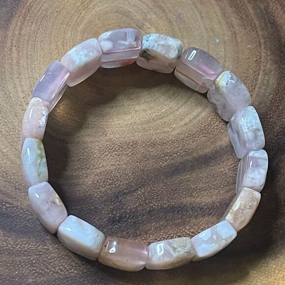 Pink flower agate soft bangle bracelet beaded beads new handmade .75” High beads - Picture 2 of 8